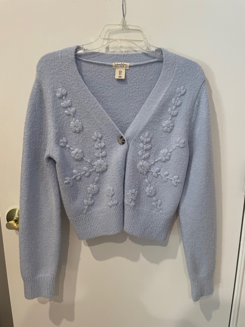 Jessica Simpson Light Lavender Floral V‑Neck Sweater Cardigan